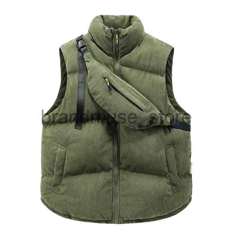 Herren down Parkas Korean Winter Vest Mode Harajuku Weste ärmellose Männer warme dicke Jacke mit Rucksack Cord -Herren neuer Herbstmäntel J231019