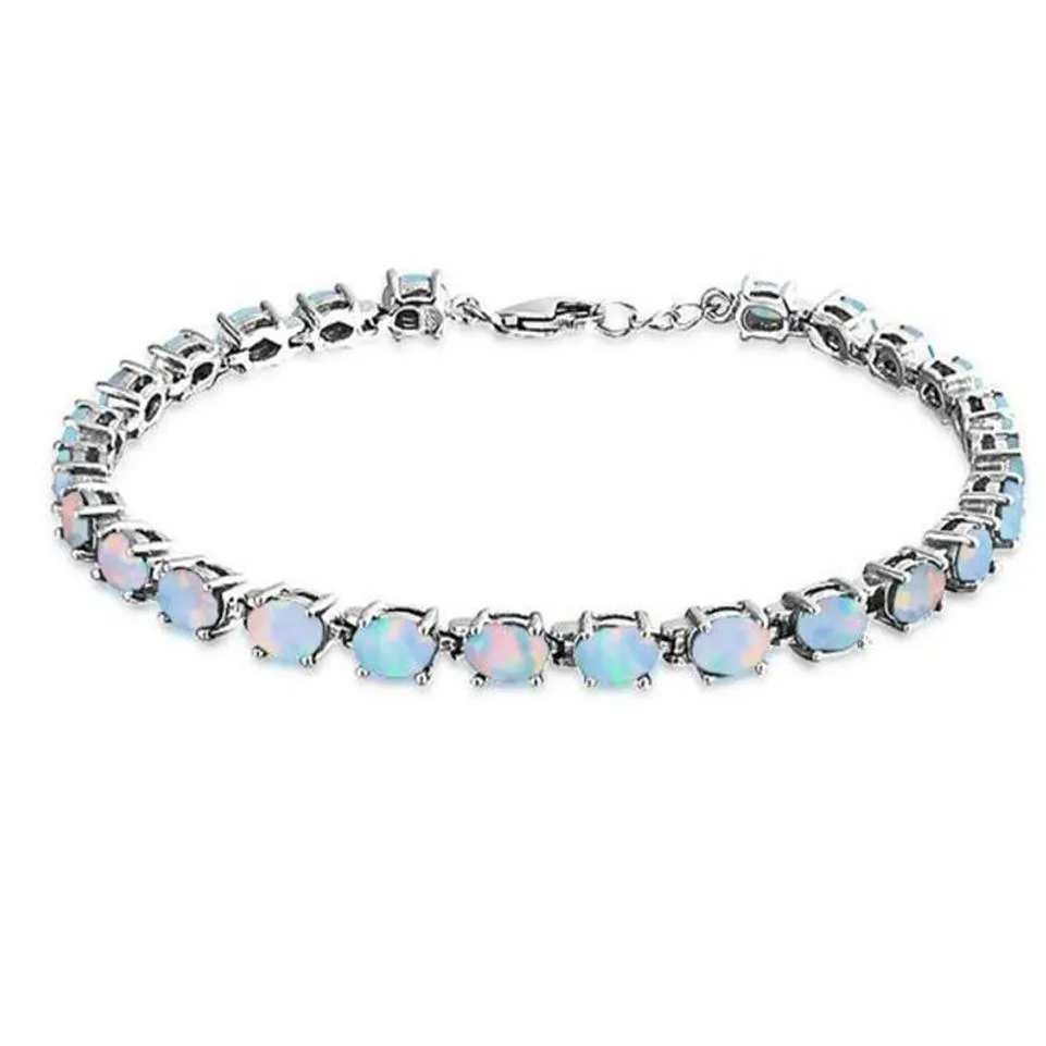 Silver Charm bracelet White opal fire 925 sterling silver 925 sterling synthetic opal oval tennis bracelet 8 26inch For Women Fash241v