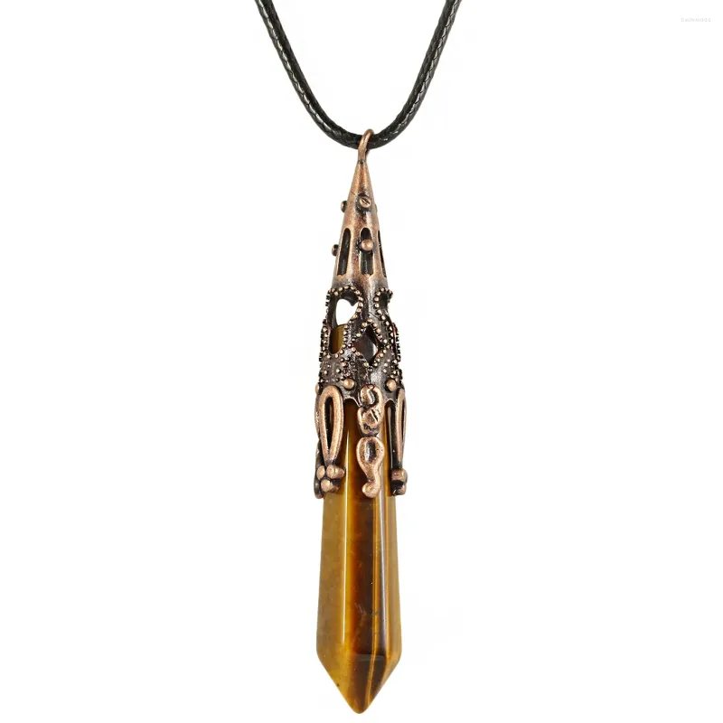 Pendant Necklaces TUMBEELLUWA Healing Crystal Hexagonal Prism Necklace Reiki Stone Point Pendulum Cord Chain Antique Jewelry For Women Men