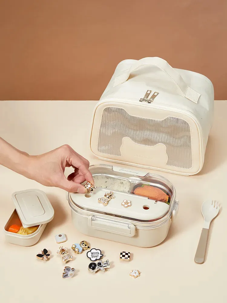 Bento-Boxen WORTHBUY Niedliche DIY-Lunchbox, tragbare Thermo-Bento-Box mit isolierter Lunchtasche, 18/8-Edelstahl-Lebensmittelbehälter für Kinder, Box 231013