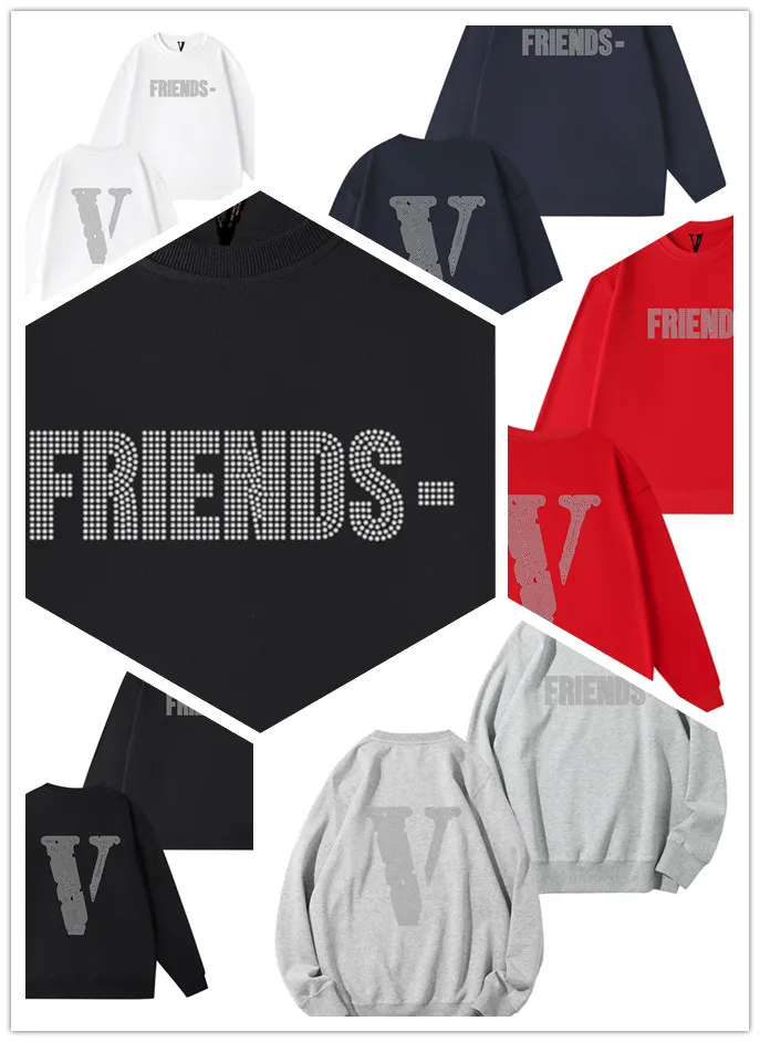 VLONE American fashion Apparel brand Hoodie mens womens round neck Cotton Long sleeved color big V letter back print Street Hip Hop tops Sweatshirt