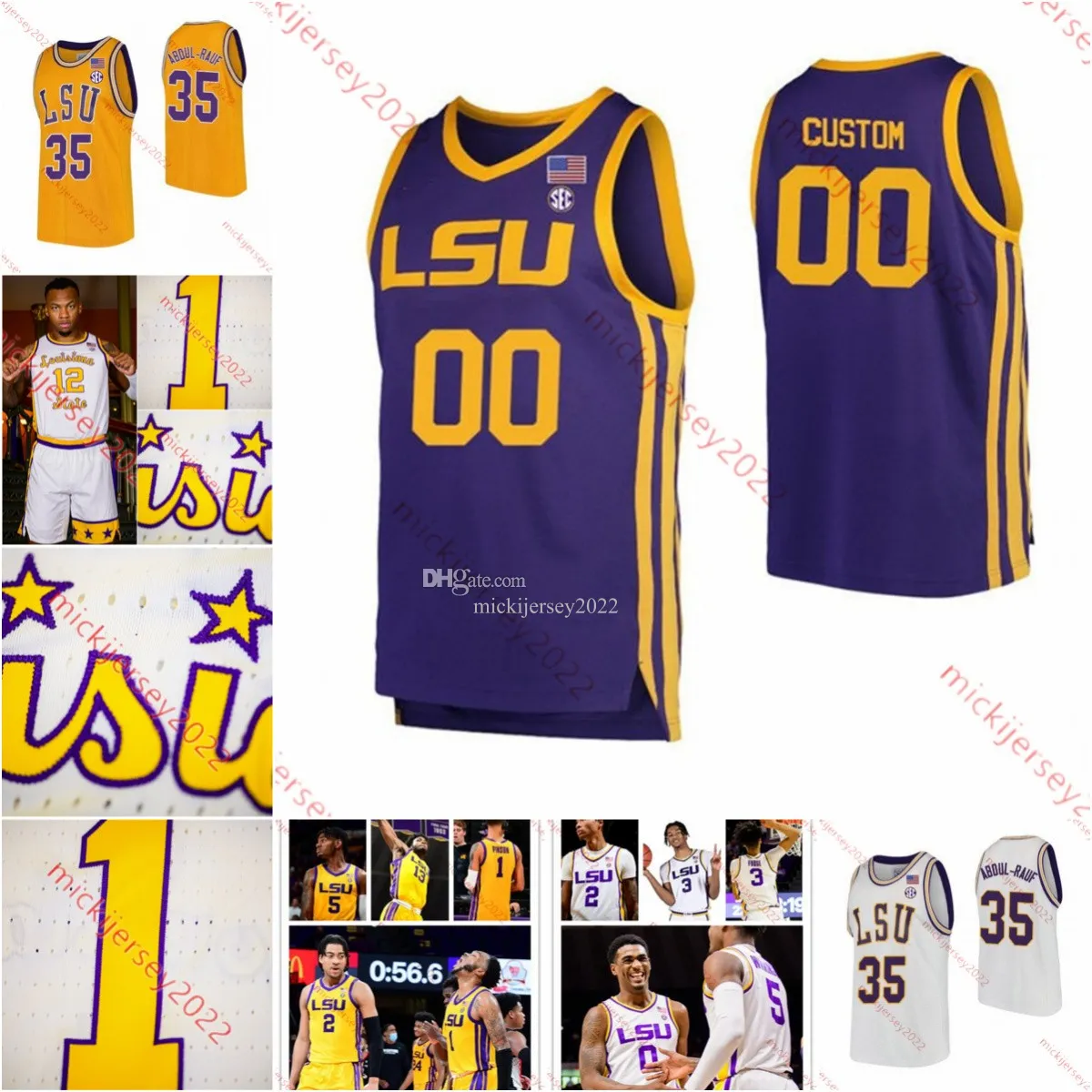 Daimion Collins LSU basketbalshirt Hunter Dean Carlos Stewart Mike Williams III Trace Young Will Baker Corey Chest Jalen Cook J.Wright Aangepaste LSU Tigers-truien