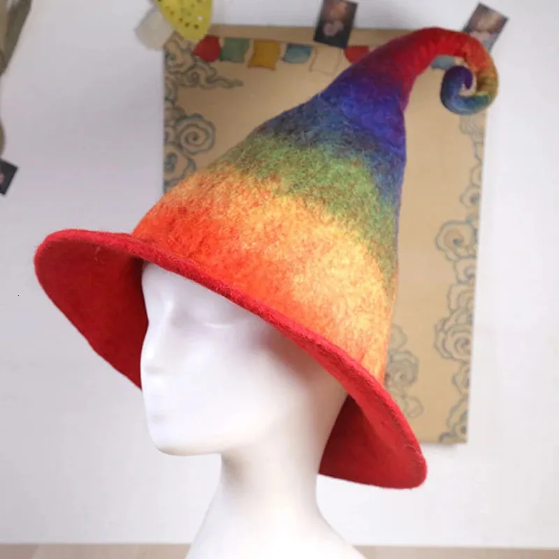 Halloween Toys Witch Hat Halloween Cosplay Creative Elf Rainbow Funny Hats Handgjorda Woolen Filt Fashion Vintage Women's Winter Hats 231019