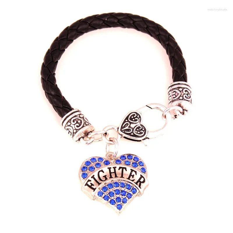 Bracelets de charme Femmes Bracelet 15cm Chaîne en cuir Pendentif coeur avec cristaux FIGHTER Personnalité écrite Fournir une goutte