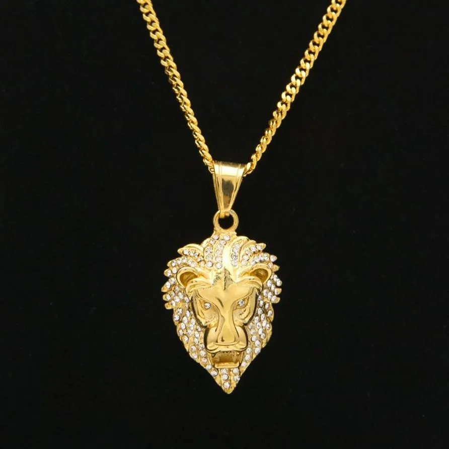 Collier avec pendentif tête de Lion Hip hop, plaqué or 18 carats, pendentifs à breloque scintillants pour femmes et hommes, 3051