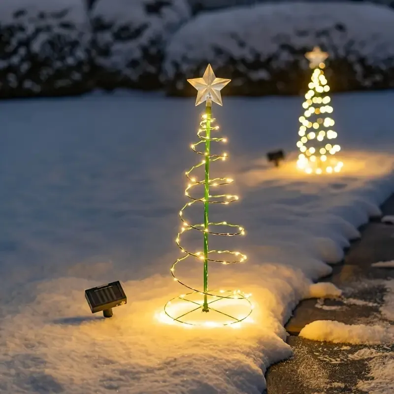 1 Stück LED-Weihnachtsbaum-Außen-Solar-Bodenstecker-Lichter, wasserdichte Weihnachts-Innenhof-Lichter, Neujahrsferien, Outdoor-Garten-Dekoration, Rasenlicht