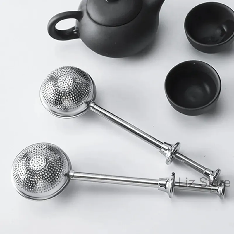 Teesieb Ball Push Infuser Edelstahl Loseblatt Kräuterteelöffel Siebe Filter Diffusor Küche Bar Trinkgeschirr Werkzeug TH1204