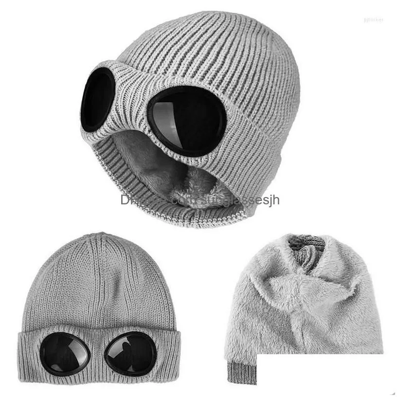 beanie/skull caps beanies 2022 winter glasses hat cp ribbed knit lens beanie street hip hop knitted thick fleece warm for women men