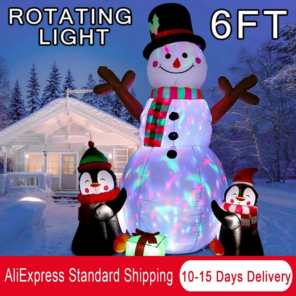 Autres fournitures de fête festive 6FT Décorations gonflables de Noël Décorations gonflables en plein air Bonhomme de neige gonflable avec lumières LED 231018