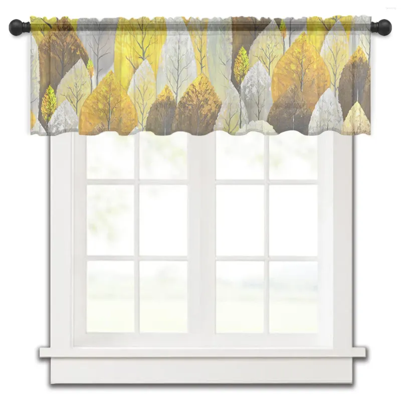 Cortina aquarela pintura a óleo folhas de outono pequena janela tule sheer curto quarto sala estar decoração casa voile cortinas