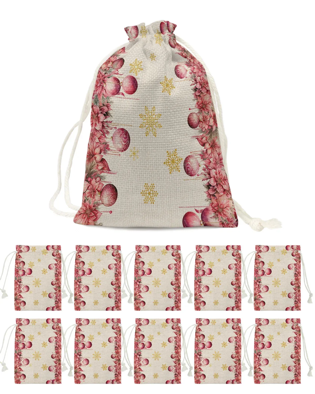 Décorations de Noël Poinsettia de Noël Aquarelle Boule lumineuse Porte-cadeaux Cordon Sac de bonbons Ornements de vacances Sac présent Porte-emballages de Noël 231019