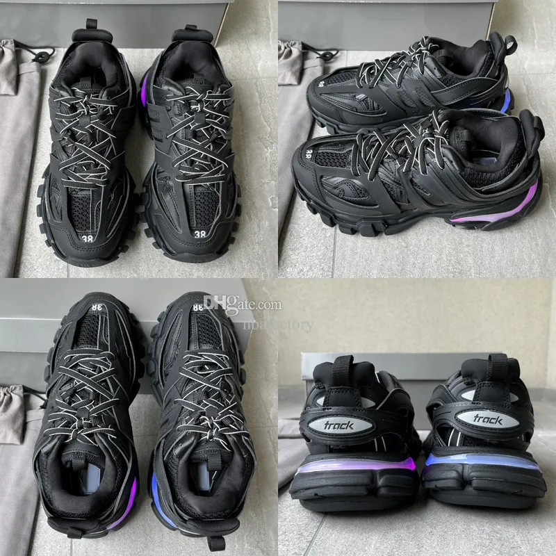 Sapatos Casuais Mulheres Mens Designer Casual Shoe Track LED 3 3.0 Sneaker Iluminado Gomma Leather Trainer Nylon Plataforma Sapatilhas para Homens Sapatos Leves