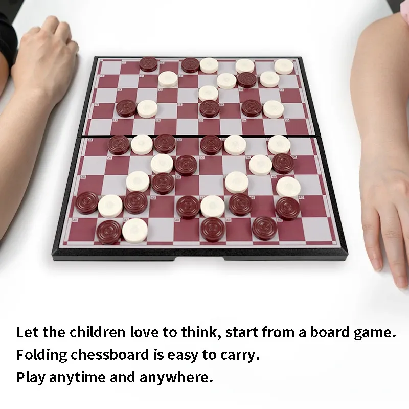 Magnetic Folding Travel Chess & Checker Set - Medium