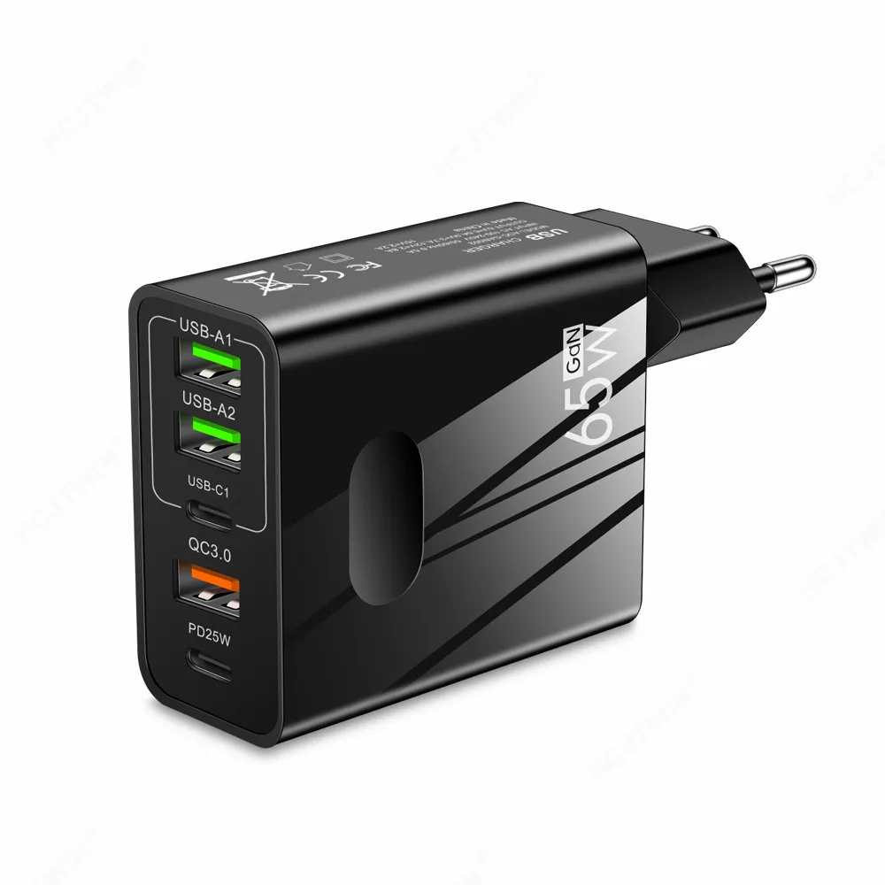 Chargeur de Type C 65W, 5 Ports USB C, charge rapide, pour téléphone portable Xiaomi, Samsung, Huawei