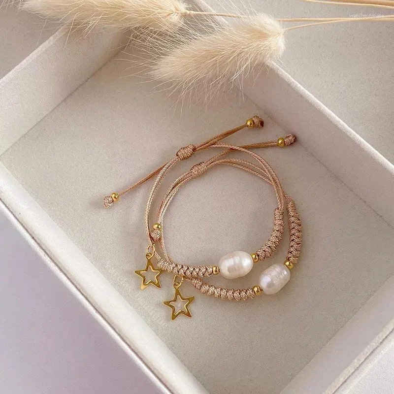 Link pulseiras natural de água doce pérola frisada pulseira para mulheres estilo boêmio cinco pontos estrela artesanal jóias acessórios