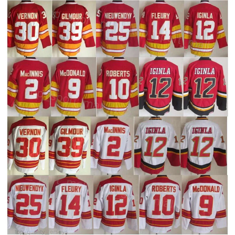 Man Retro Hokey 12 Jarome Iginla Formaları Vintage 2 Al Macinnis 9 Lanny McDonald 10 Gary Roberts 68 Jaromir Jagr 14 Teoren Fleury 25 Joe Nieuwendyk 30 Mike Vernon Takımı