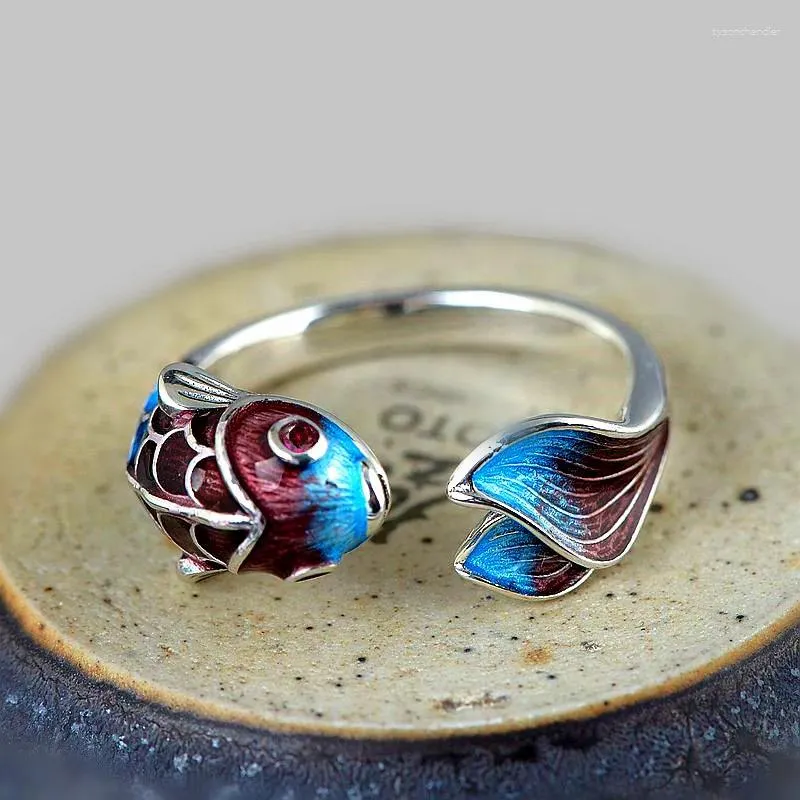 Cluster Ringe YIZIZAI Vintage Fisch Cyprinoid Lotus Blume Silber Überzogene Ring Zubehör Einstellbare Antike Schmuck Geschenke Frauen Anillos