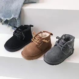 Boots Chlidren Snow Boots Girls Geniune Leather Thick Plush Warm Winter Boots Boys Suede Soft Sole Non-slip Casual Shoes Size 21-37 231018