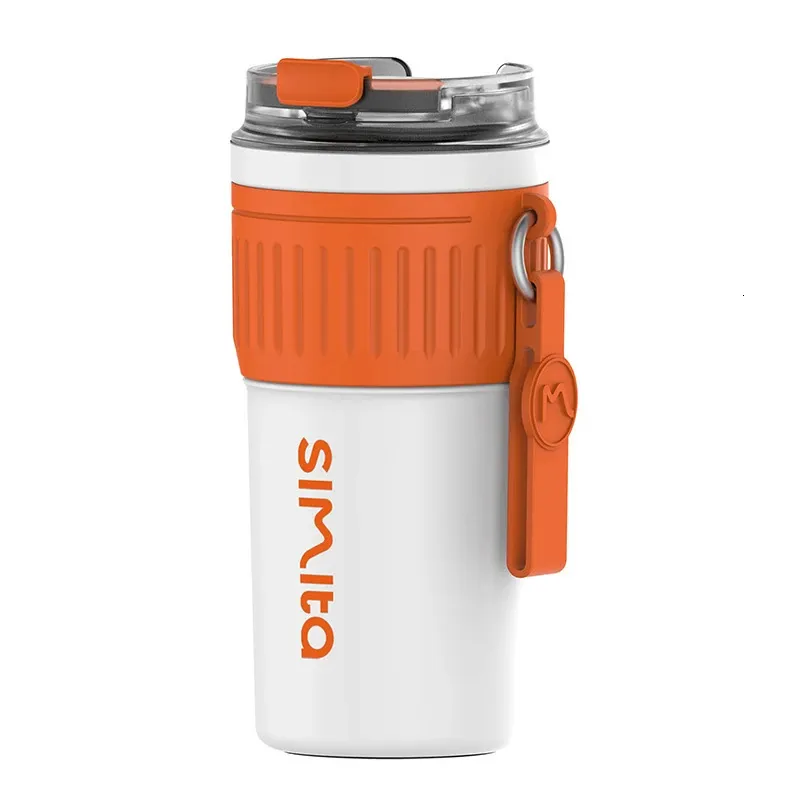 Thermos FEIJIAN Tazza da caffè in acciaio inossidabile Thermos da viaggio portatile con corda di sollevamento a prova di perdite antiscivolo 500ml400ml 230819