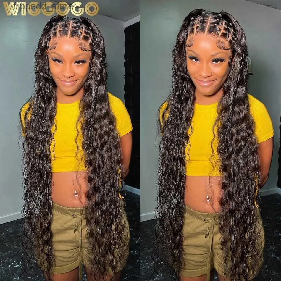 الباروكات الاصطناعية wiggogo 40 بوصة 360 الدانتيل الكامل شعر بشعر بشري مجعد glueless 13x4 wave deep wigs 13x6 hd الدانتيل