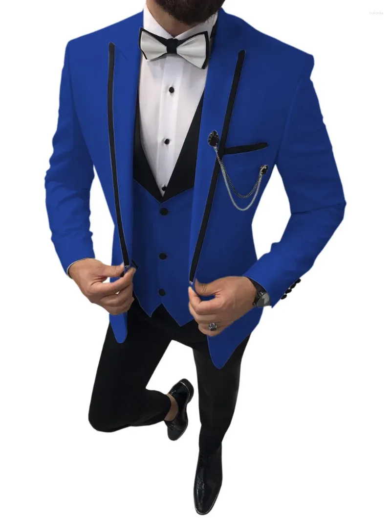 Mäns kostymer Jeltoin 3 -stycken Royal Blue Man Formal Party Suit For Groomsman Boutique Groom Wedding Dress (Jacket Vest Pants)