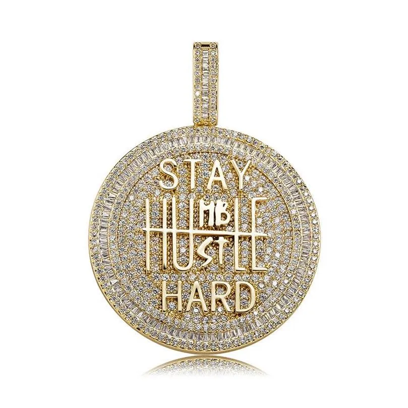 Gelado para fora forma redonda diamante pingente colar carta saty duro ouro prata banhado masculino bling hip hop jóias254n