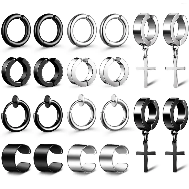 Backs Earrings WKOUD 1/10Pair Ear Clip For Men Women Stainless Steel Non-Piercing Cross Dangle Hoop Unisex Gauges On