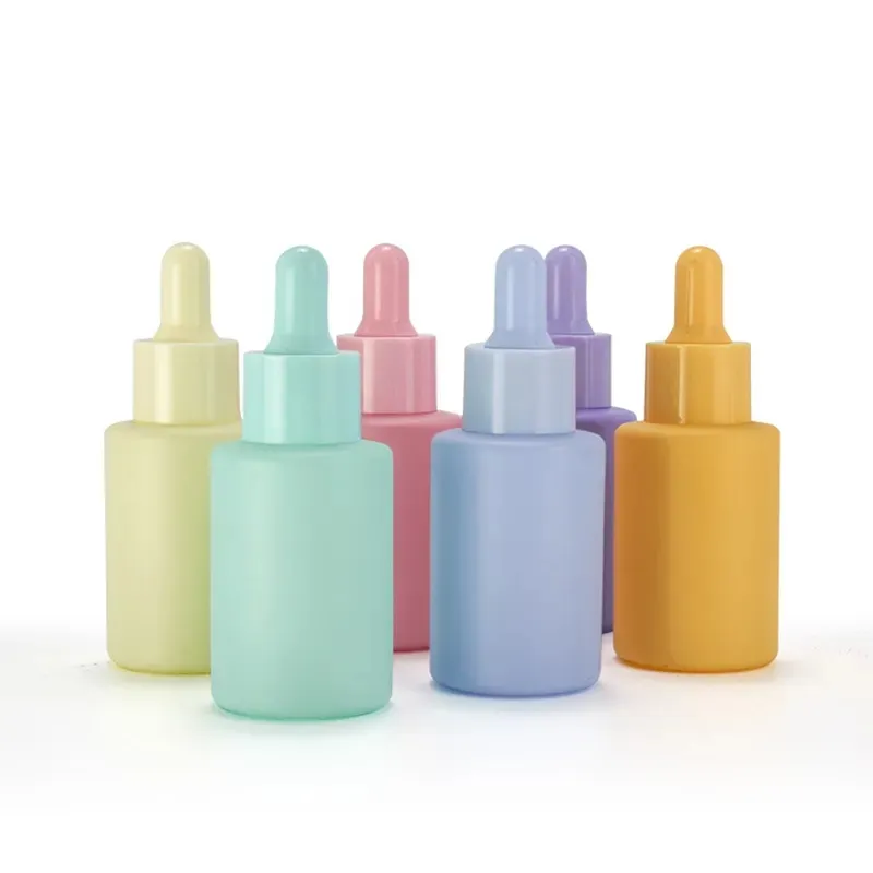 En gros 30ML Macaron compte-gouttes bouteilles d'huile essentielle givrée voyage verre cosmétique bouteille vide réutilisable 6 couleurs