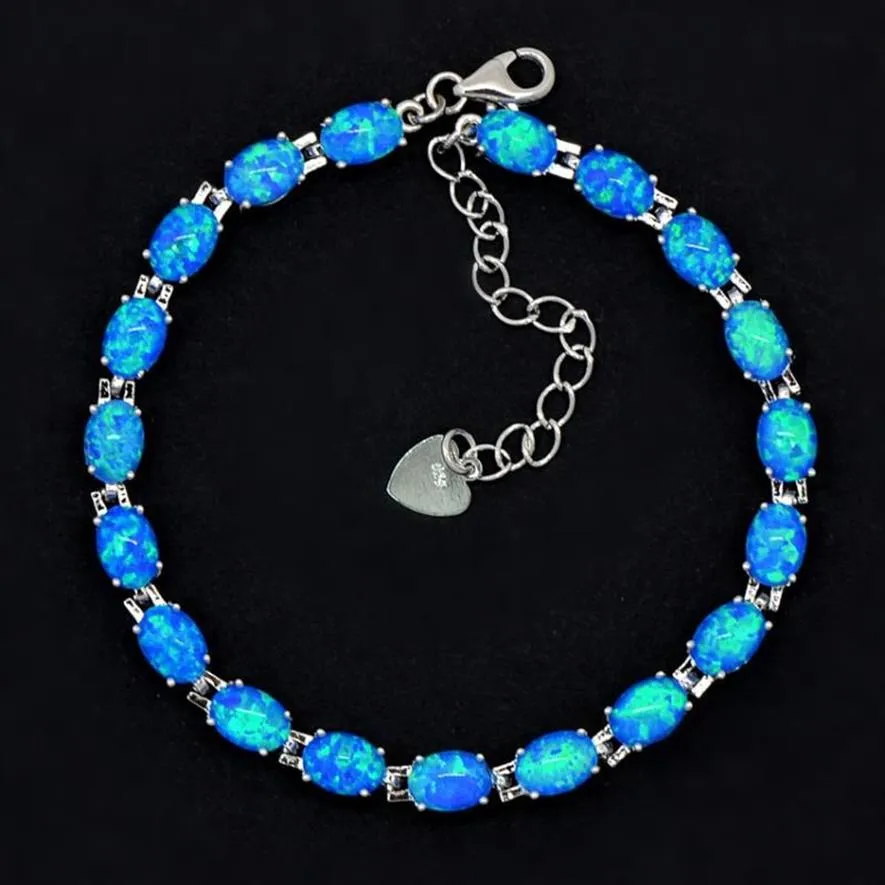 Intero braccialetto di opale di fuoco blu di moda al dettaglio in argento sterling 925 per le donne BNT17122901250A