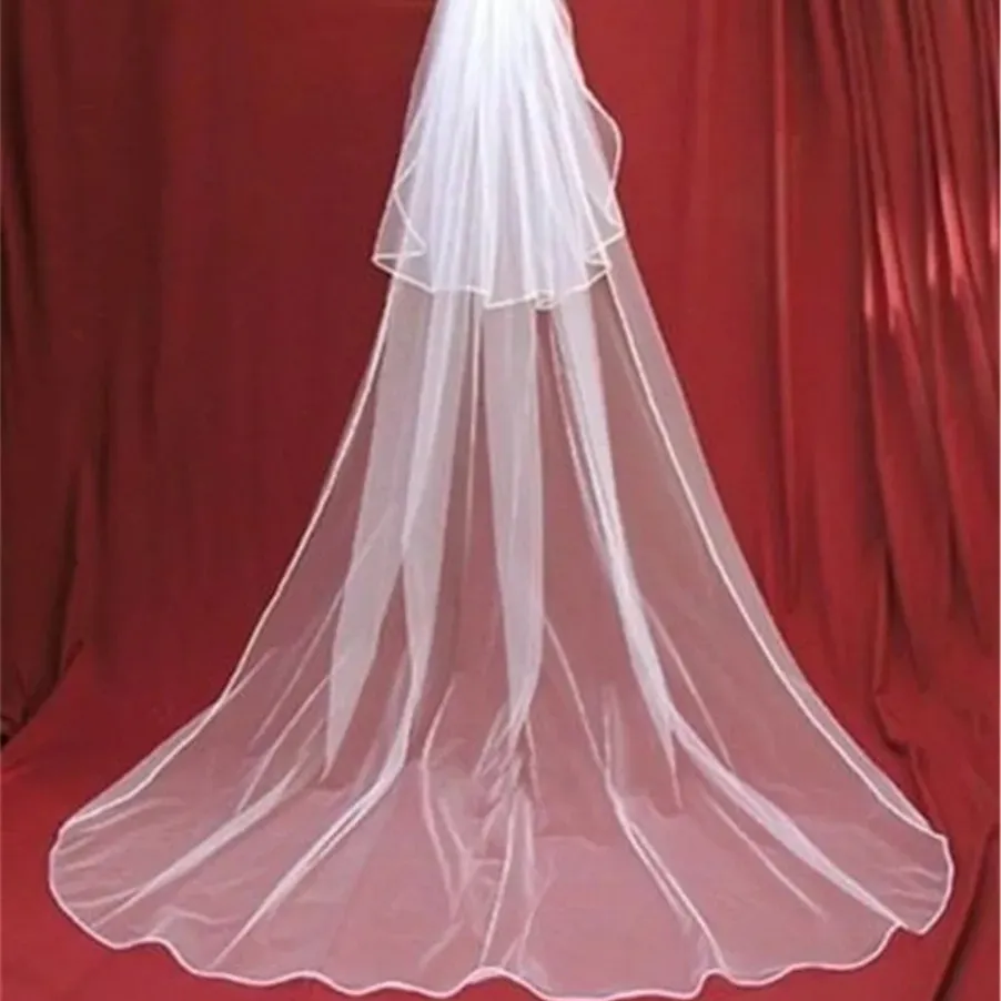 Long اثنين من الحجارة الزفاف العصيدة الحجاب الزفاف الأبيض الحجاب مع إكسسوارات زفاف فيلوس دي نوفيا