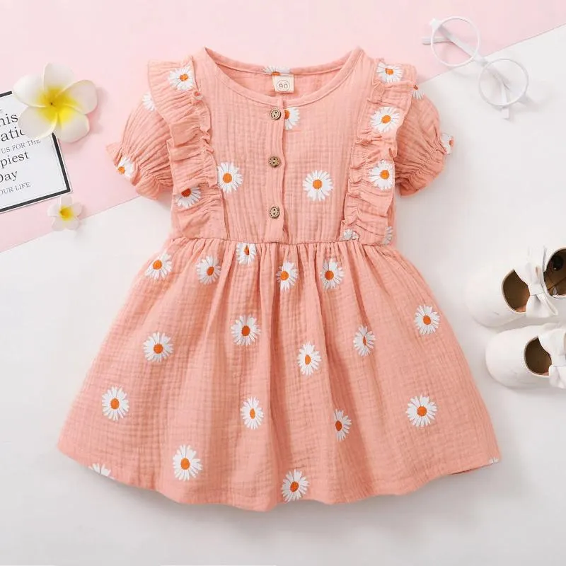 Flicka klänningar långärmad skjorta flickor kort barn prinsessa tryckt klänning rufsar baby blommig stor midi