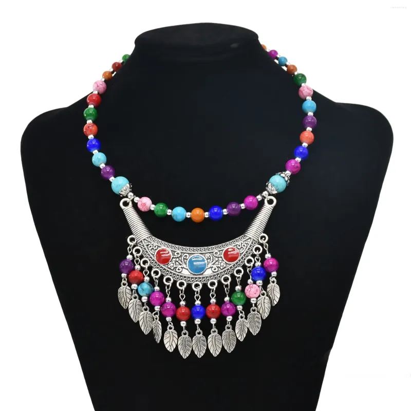 Pendant Necklaces Ethnic Bohemian Colorful Blue Red Beads Chains For Women Female Collar Choker Statement Necklace Gypsy Turkish Tribal