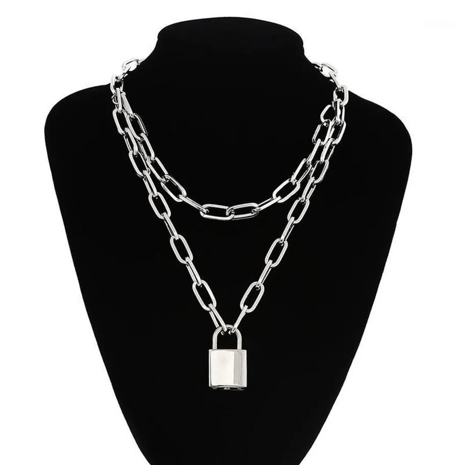 Chaînes Punk Pull Chaîne Pour Hommes Et Femmes Double Serrure Collier Personnalité Tempérament Multicouche Cadenas Joker1227H