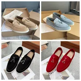 2023 Designer Loro Pianas Walk Charms Embellished Casual Shoes LoroPiana Men Suede Loafers Couple Shoe Genuine Leather Flat For Men flat Dress Sneakers