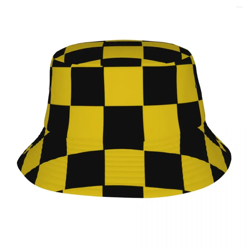 Berets Women Men Bob Hat Yellow Checkerboard Spring Headwear Outdoor Sports Fishing Nodic Geometry Irish Country Drop