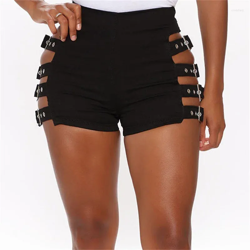 Shorts pour femmes Femmes Vêtements Pantalones Cortos Mini Short Mujer Mode Taille haute Side Scoop Gothic Boucle en métal Barre d'équitation Lead Dance