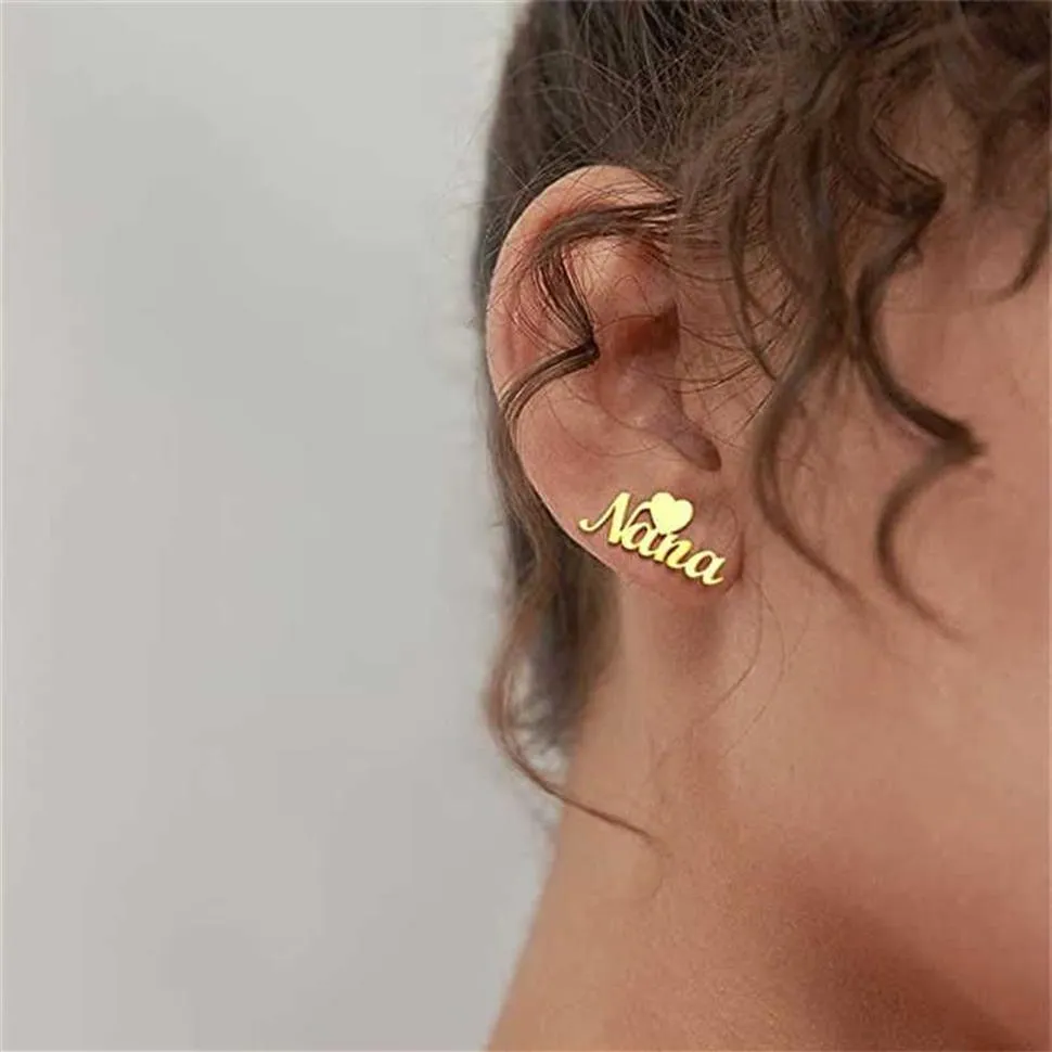 Noelia Pendientes de corazón con nombre personalizado personalizados para mujer Pendientes de tuerca chapados en oro de acero inoxidable Joyería conmemorativa personalizada Y10292u