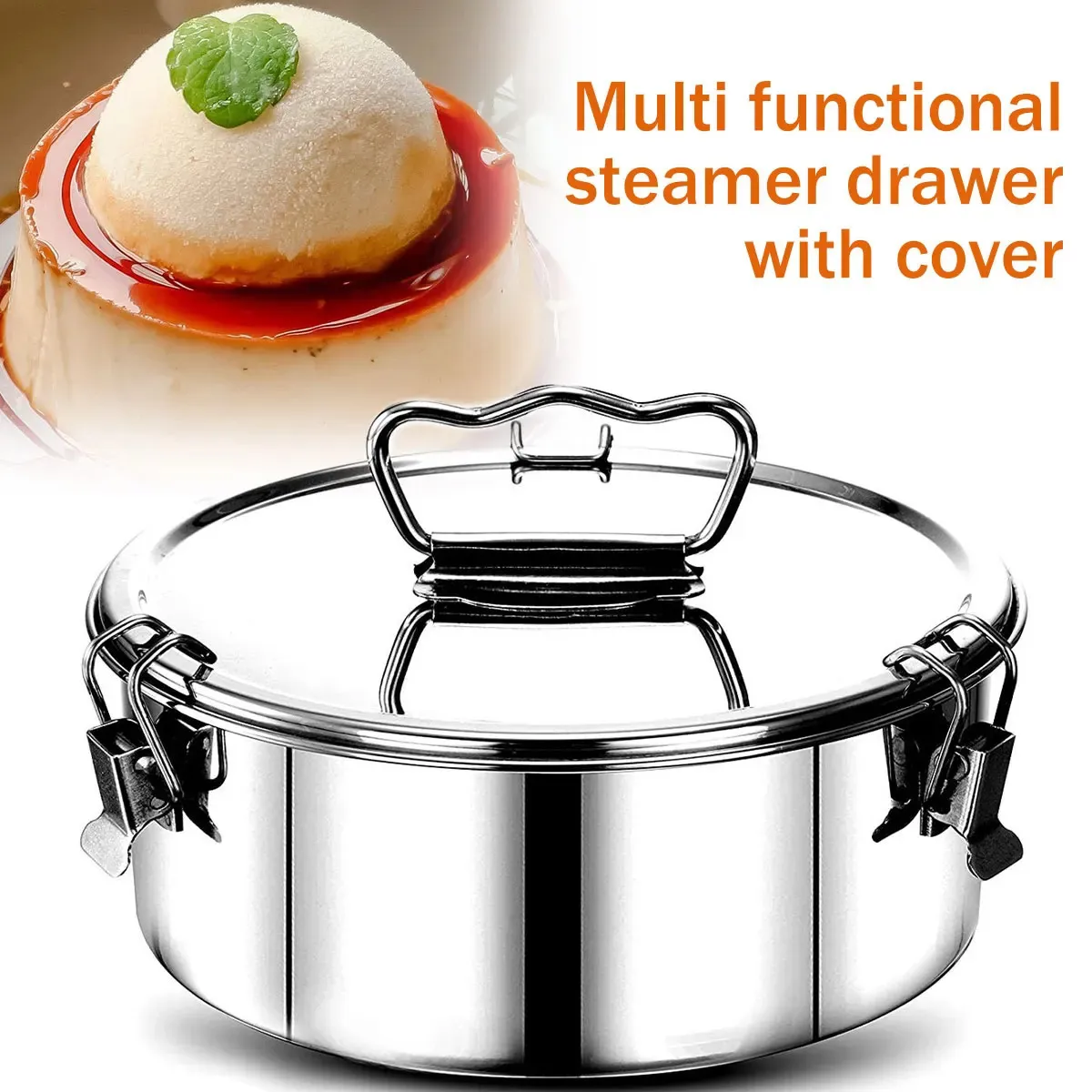 Stampi da forno Stampo per flan Stampo per flan in acciaio inossidabile 304 con coperchio e manico Capacità 1,5 QT Flanera Flan Maker Tortiera rotonda portatile Cottura 231018