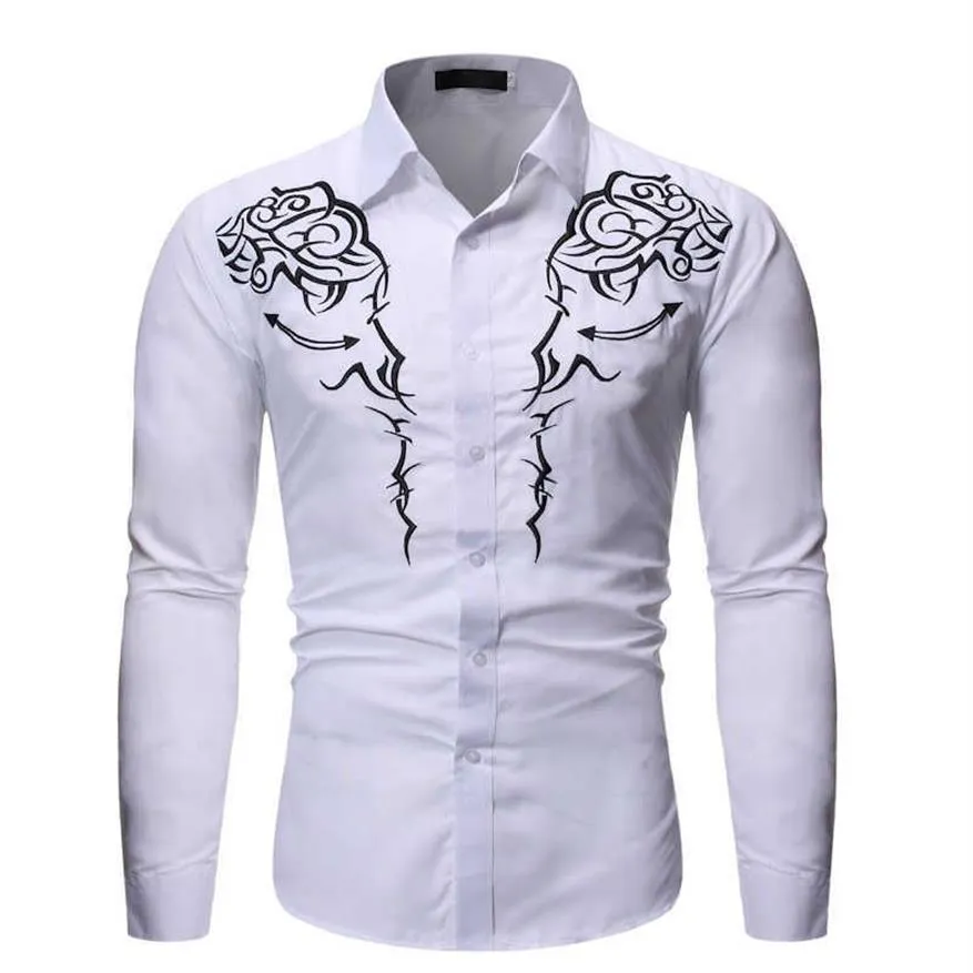 Moda ocidental cowboy camisa dos homens design da marca bordado fino ajuste casual manga longa camisas de vestido dos homens camisa festa de casamento masculino t2265d