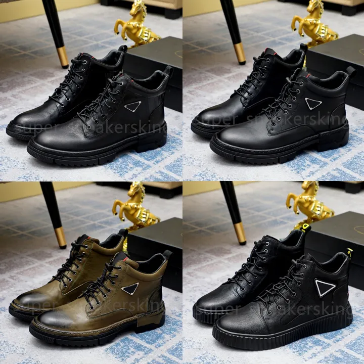 Botas de hombre Clásicos Logotipo de triángulo Botas Chelsea Zapatos de diseñador Zapatos de cuero Suela de goma Zapatos de cuero Botas negras para exteriores Tamaño de caja original 38-44