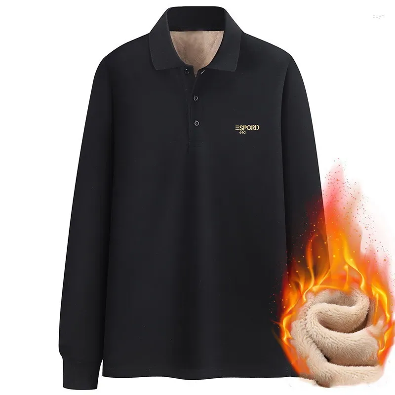 Мужские поло, хлопковая зимняя плюшевая утолщенная рубашка-поло, свободная футболка с длинным рукавом R60/R70