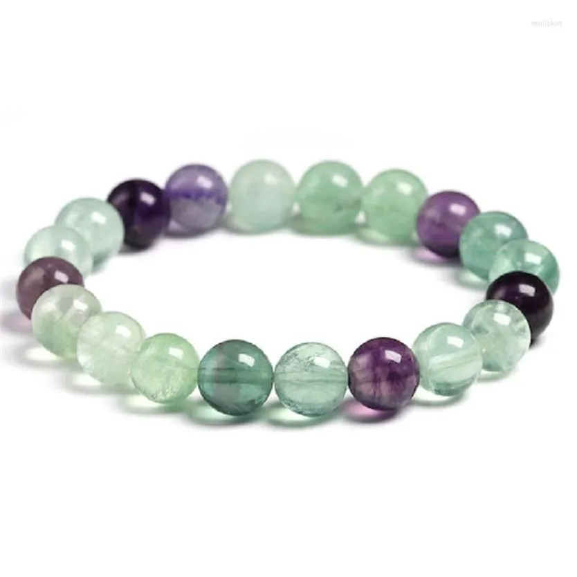 Braccialetti con ciondoli 6mm 8mm 10mm Pietra naturale Arcobaleno Fluorite Bracciale con perline Gioielli per ragazze Energia curativa Buddha301e