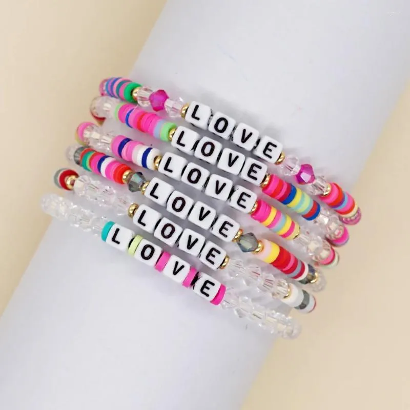 Strang YASTYT LOVE Brief Klar Kristall Perlen Polymer Clay Armband Für Frauen Valentinstag Stapeln Pulseras Mode Schmuck