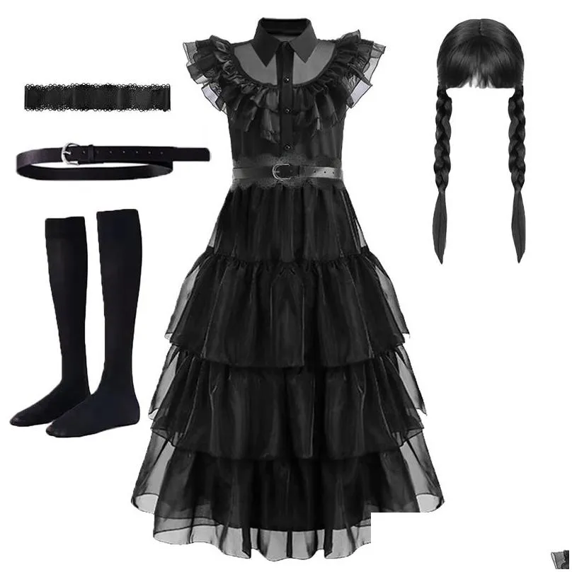 Special Occasions Special Ocns Girls Black Wednesday Addams Costume Teenage Birthday Party Cosplay Halloween Merlina Carnival Kids Pri Dhdyl