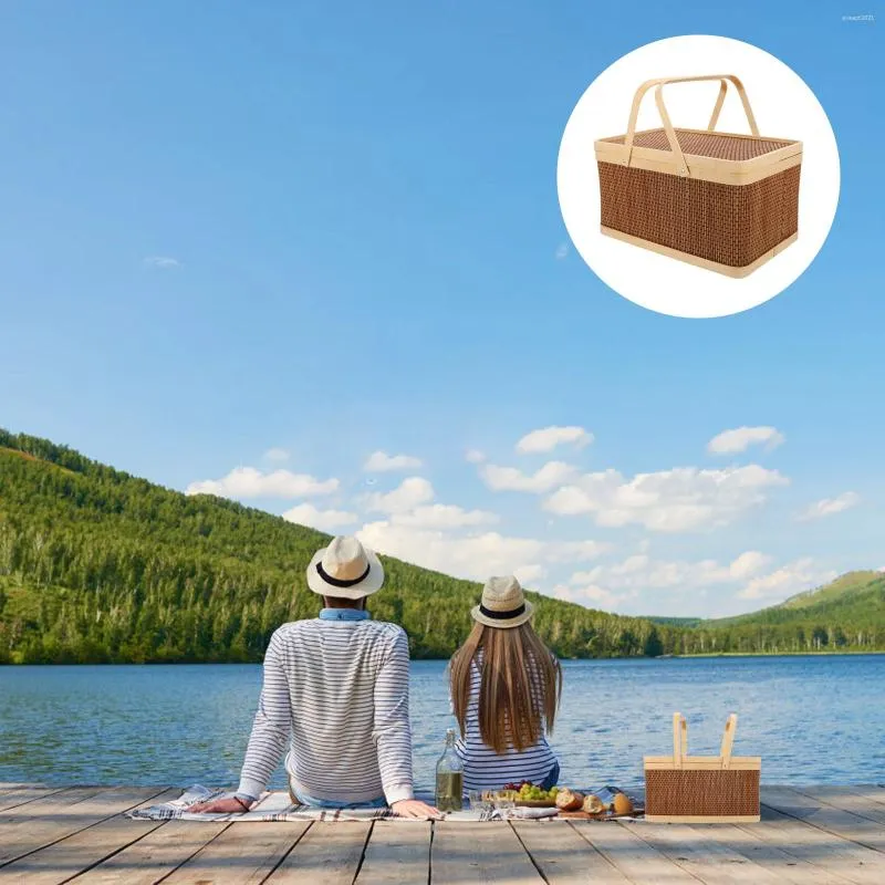 Dinnerware Sets Outdoor Picnic Basket Bamboo Snack Storage Container Decorative Ware Fruit Packing Rustic