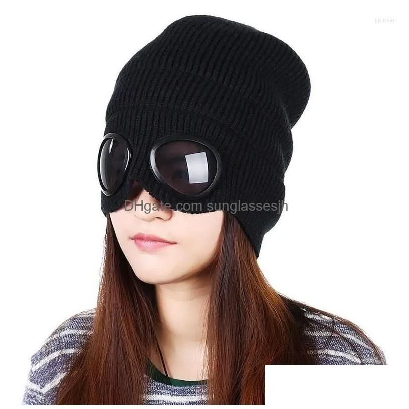 beanie/skull caps beanies 2022 winter glasses hat cp ribbed knit lens beanie street hip hop knitted thick fleece warm for women men