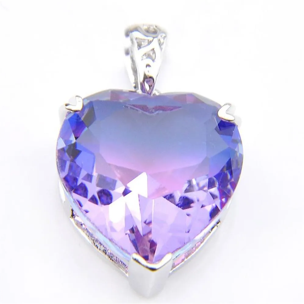 10Pcs Luckyshine Brand New Classic Heart Love Fashion Crystal Pendants Necklace 925 Silver Bi colored Tourmaline Zircon Pendants J265T