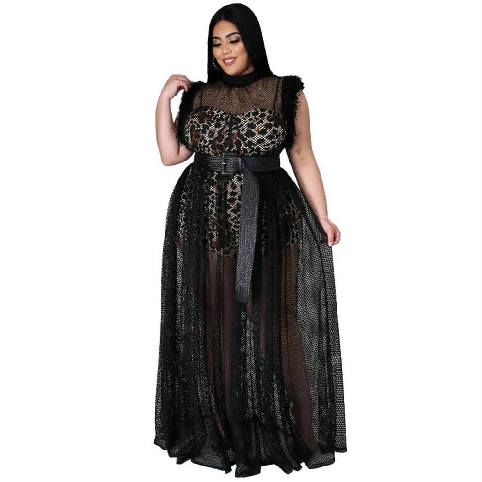 Eingetroffen Plus Größe Frauen Kleid Mode Sheer Mesh Leopard Inner Linning Elegante Dame Nachtclub Party Kleider Echt Bilder261n