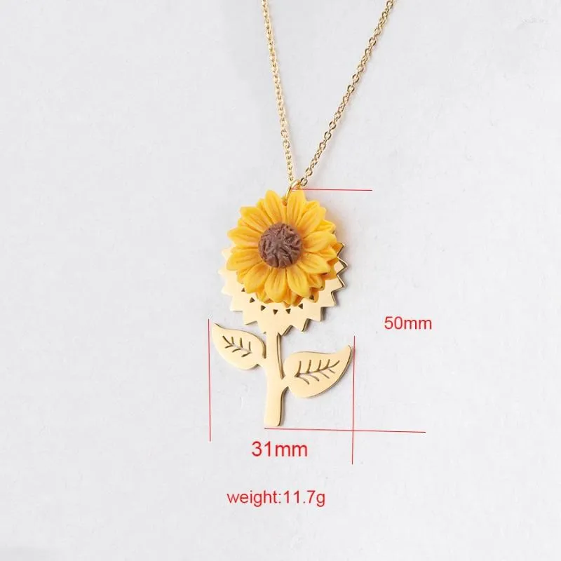 Set Of Stainless Steel Sunflower Pendant Necklaces Epoxy Resin For