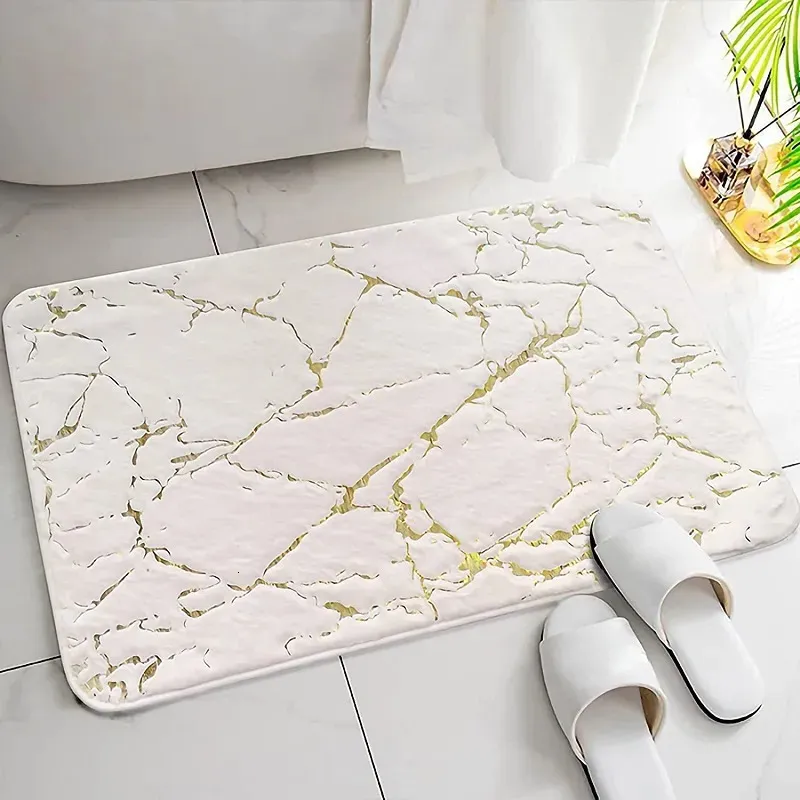 Bath Mats Inyahome for Bathroom Luxury White and Gold Non Slip Soft Rug Absorbent Decor Kitchen Indoor 231019